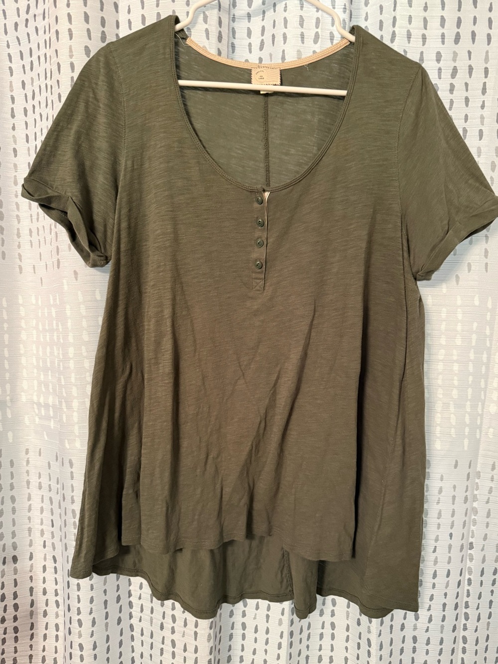 Anthropologie Relaxed Henley Scoop Neck Top - Olive Green
